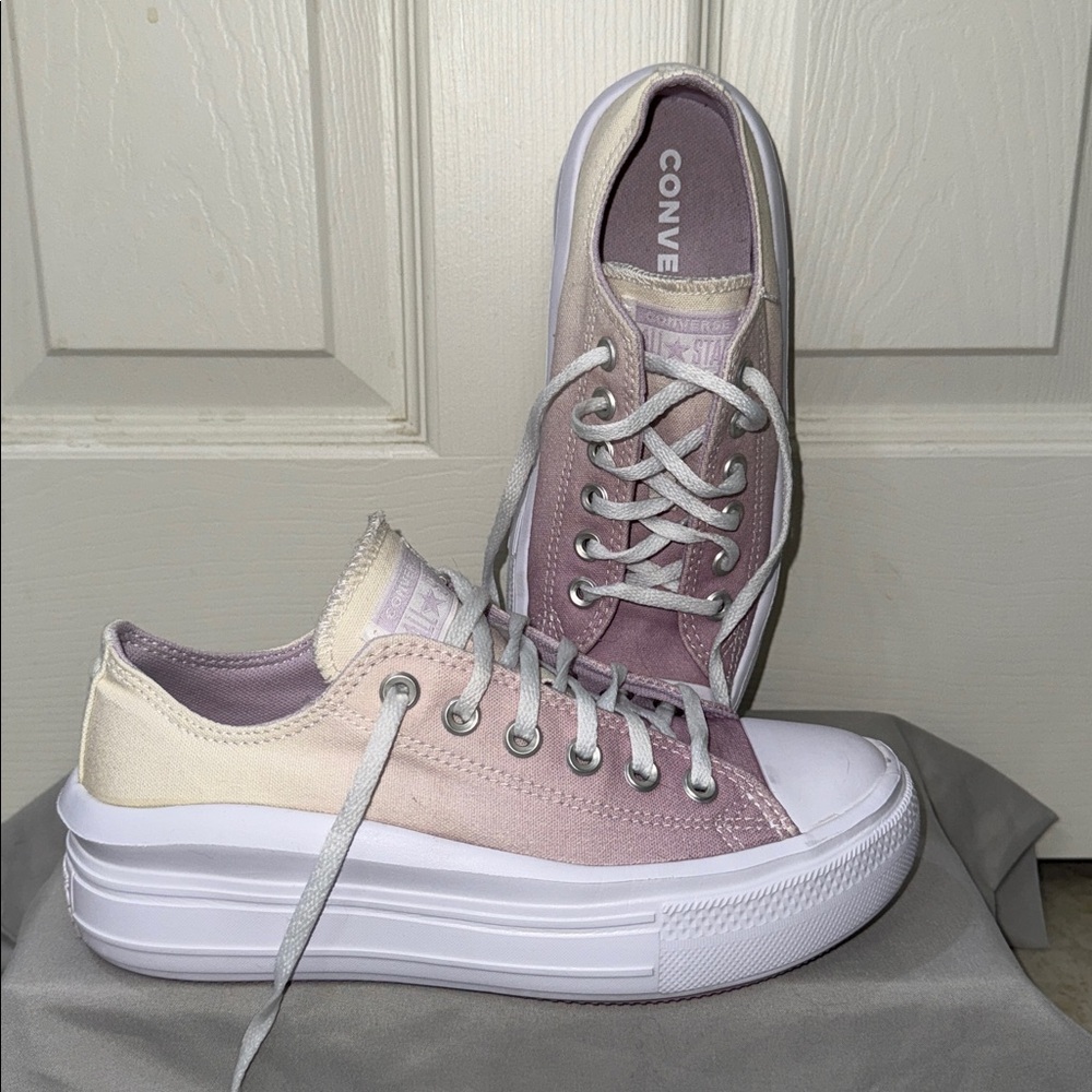 Converse Lavender and Cream Platform Sneakers